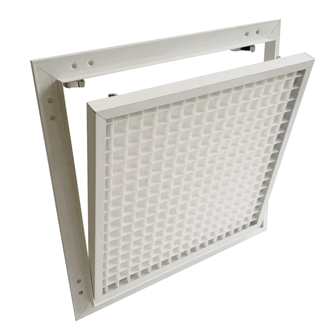 trappe-de-visite-avec-grille-plastique-125-mm-eco-ventil-2.webp Inspectieluik Tempo Eco Ventil met kunststof ventilatierooster voor wanden en schachten, 200×200 tot 600×600 mm