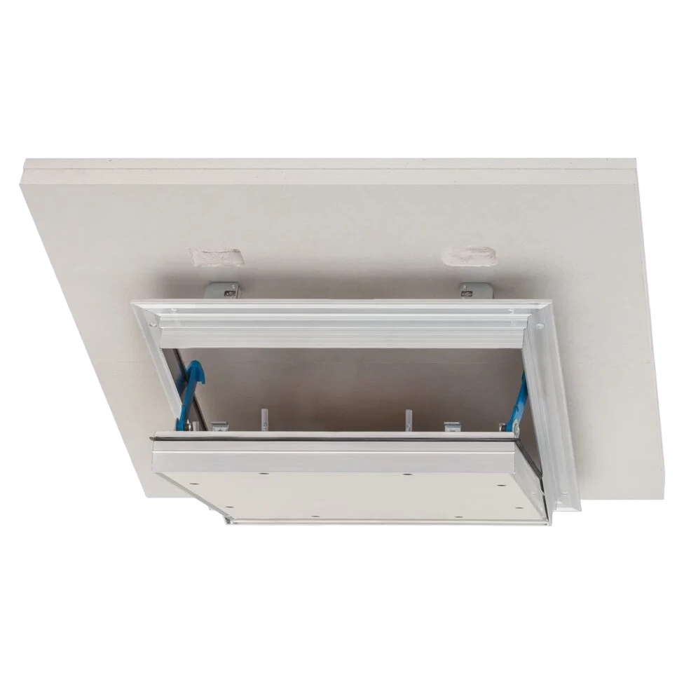 22-328_1_b-Alumatic_Web-1.webp Brandwerend inspectieluik EI60 (60 min) rookwerend voor verlaagd plafond 2x15 mm gipsplaat – Alumatic, 300×300 tot 600×600 mm