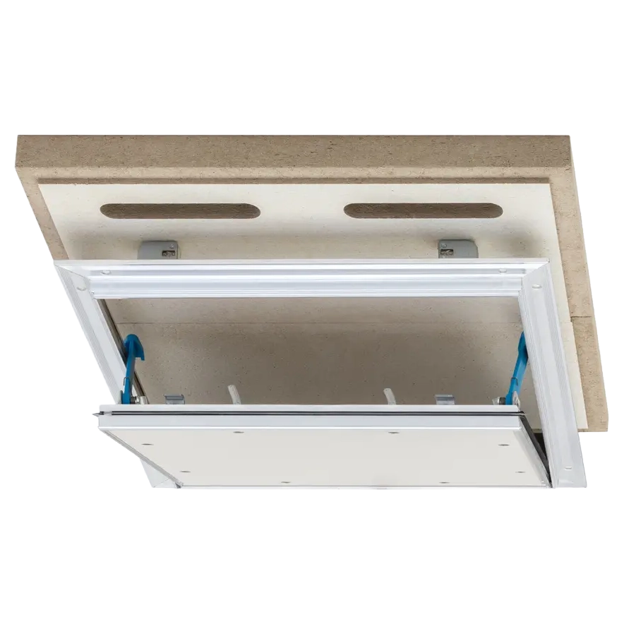 trappe-de-visite-coupe-feu-ei30-18-mm-0.webp Brandwerend inspectieluik EI30 (30 min) 18 mm voor zelfdragend verlaagd plafond – Alumatic, 300×300 tot 600×600 mm
